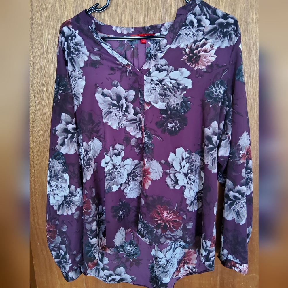 🔥Jennifer Lopez Womens  Long Sleeve Blouse (Purple & Floral) Size L🔥